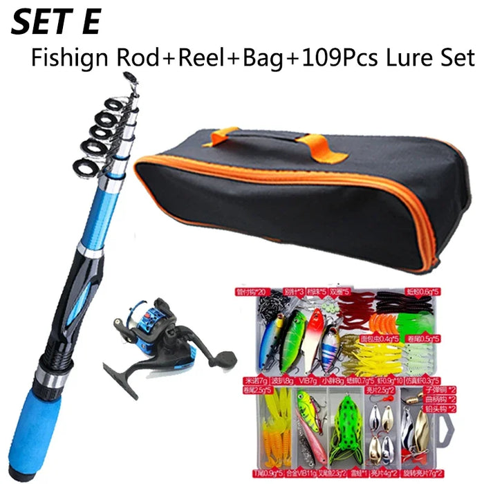 1.2M Fishing Rod Full Kits Telescopic Sea Spinning Reel Lure Set Travel Fishing Gear Baits Accessories Bag Beginner 6 Options