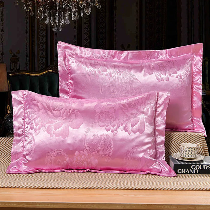 1 Pair Satin Jacquard Pillowcase Soft Smooth Bedding Cushion Cover 48*74cm Mulberry Satin Pillow Cover