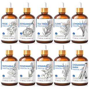 HIQILI 100% Tea Tree Essential Oil 100ml for Aromatherapy Massage DIY Beauty Skin Hair Relaxation Lavender Ginger Sandalwood