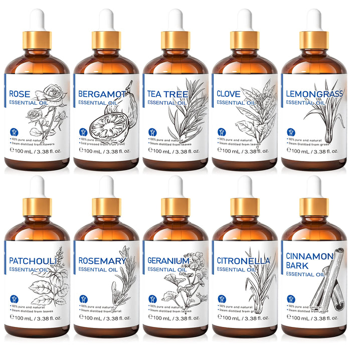 HIQILI 100% Tea Tree Essential Oil 100ml for Aromatherapy Massage DIY Beauty Skin Hair Relaxation Lavender Ginger Sandalwood