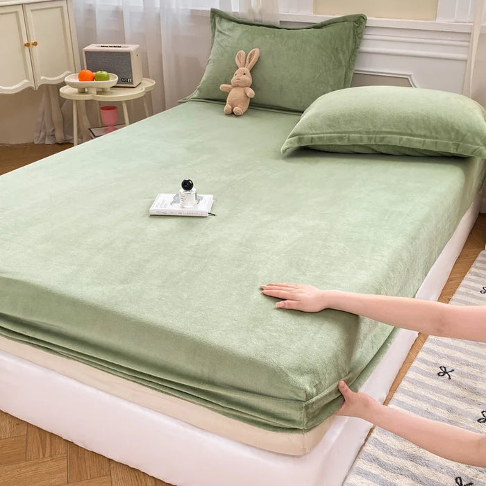 Warm Flannel Fitted Bed Sheet, Soft Comfortable Bed Sheets,Coral Fleece Mattress Cover,Plush Bedsheet,Autumn,Winter Home Bedding