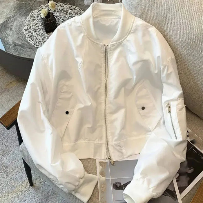 Ladies Fashion Bat Sleeves Top Coat Spring Autumn Female Zipper Short Jacket Retro Women Solid Color Outwear