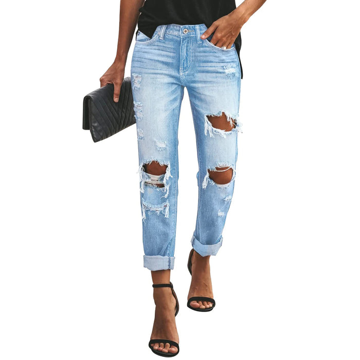 Jeans Fashionable Women Mid-Rise Vintage Trousers Ripped Style Warehouse Jeans Local Promotion Slim Casual Jeans Classic Style