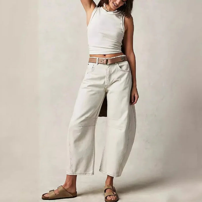 2026 Women's Jeans New Arrival European and American Mid-Low Rise Washed Wide Leg Loose Fit Jeans