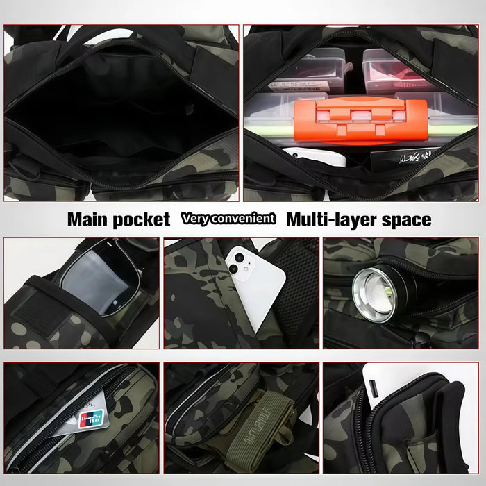 Fishing Backpack with Bait Box and Gear Storage Men's Outdoor Fishing Bag with Rod Support Sling Durable Waterproof Adjustable