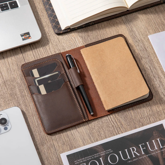 Journal Cover for Field Notes Leather Multifunctional Organizer with Pen Loop, Business Card Holder, for 3.5" x 5.5" Pocket Note