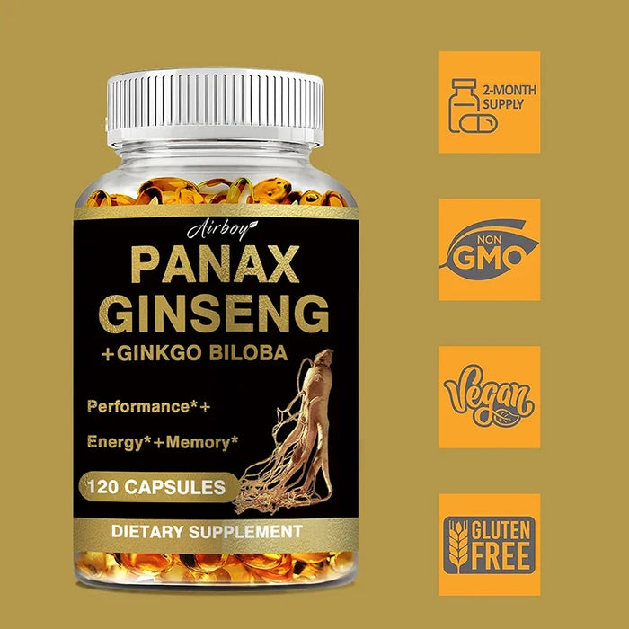 Panax Ginseng + Ginkgo Biloba - Increases Energy, Mood, Stamina & Performance Supports Mental Health