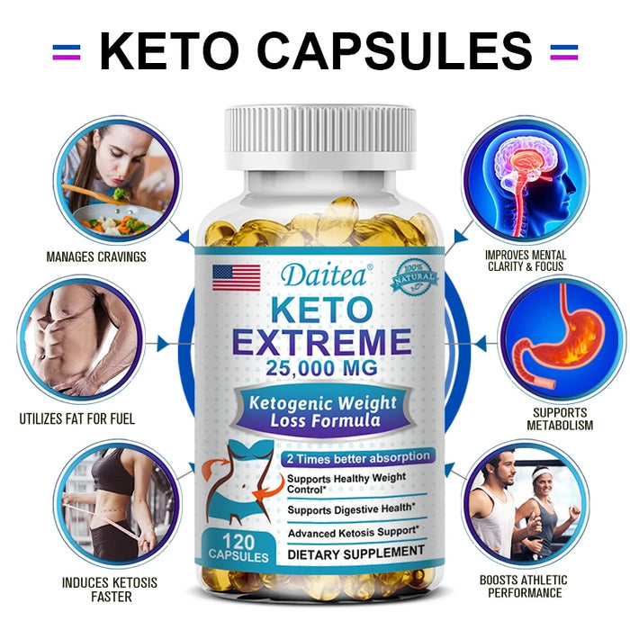 Daitea Keto Supplement 25000mg – Supports healthy eating, weight management, supports immunity, 120 capsules supplements