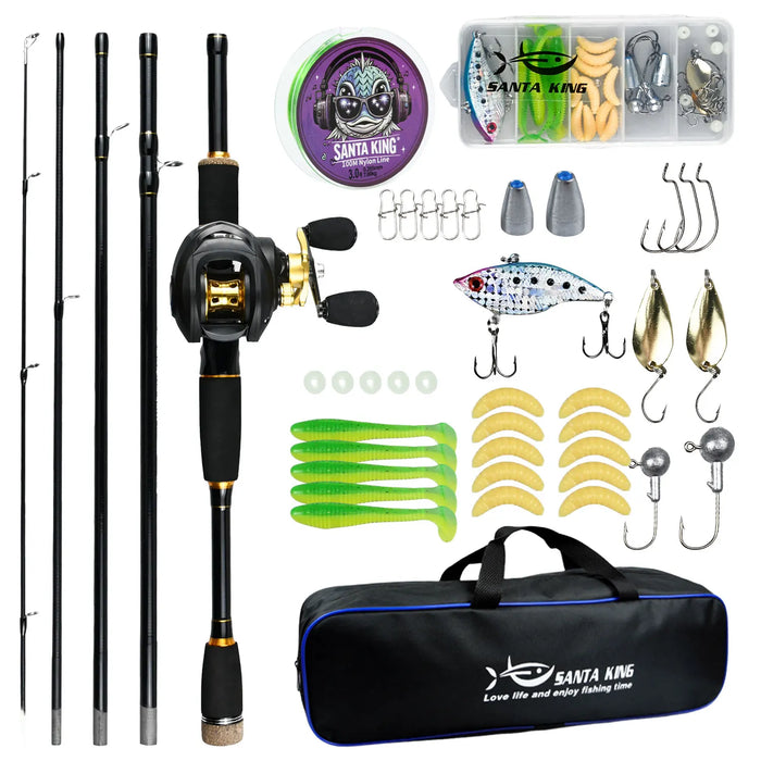Fishing Combo Set- Casting Fishing Rod with 7.2:1 Gear Ratio Baitcast Reel Fishing Line Bag Lure Kit for Freshwater Fishing