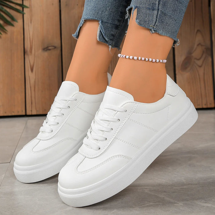 Women's Sports Shoes Round Head Lace-up Solid Color Simple Flat Shoes Light and Comfortable Outdoor Travel Shoes Tenis De Mujer