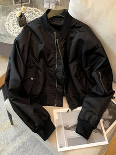 Ladies Fashion Bat Sleeves Top Coat Spring Autumn Female Zipper Short Jacket Retro Women Solid Color Outwear