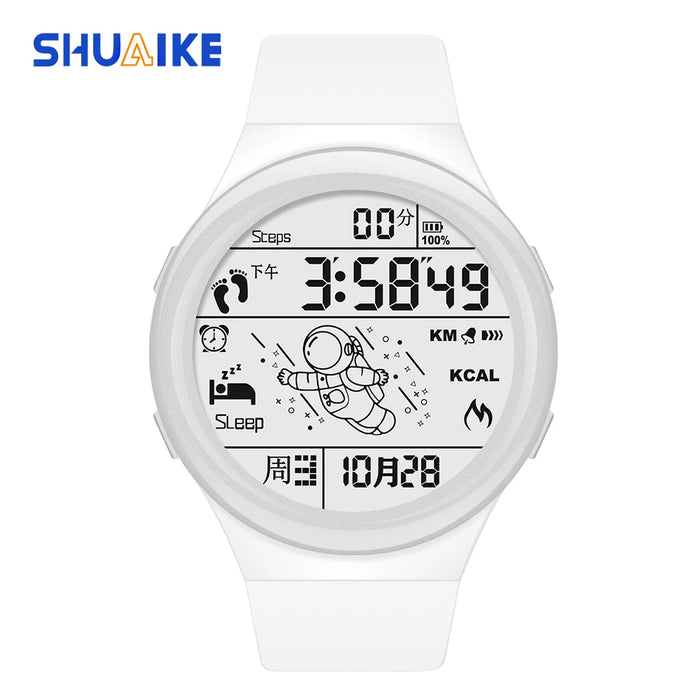 Fashionable electronic watch with soft TPU strap, large round dial, LED digital waterproof alarm clock, sports men's watch