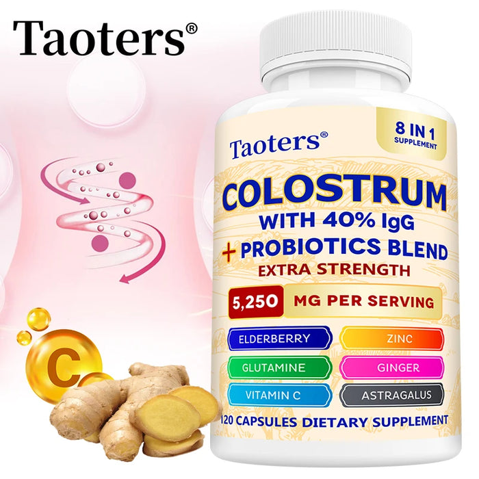 Colostrum Supplement, Contains 40% IgG + Probiotic Mixture, Support Gut, Muscle & Immune Health, Boost Immunity, for Men & Women