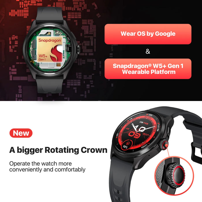 TicWatch Pro 5 Enduro Wear OS Smartwatch for Men 90Hrs Battery 110+ Workout Modes 7/24 Heart Rate Compass and Android Compatible