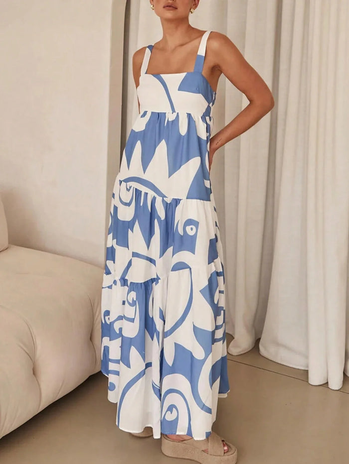 Ladies spring and summer casual holiday casual printed slip dress