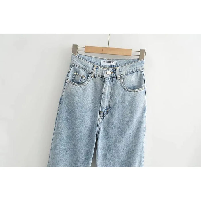 Women's High Waist Jeans 2025 Spring Fall Relaxed Straight Leg Raw Hem Floor-Length Vintage Inspired Daily Uniform