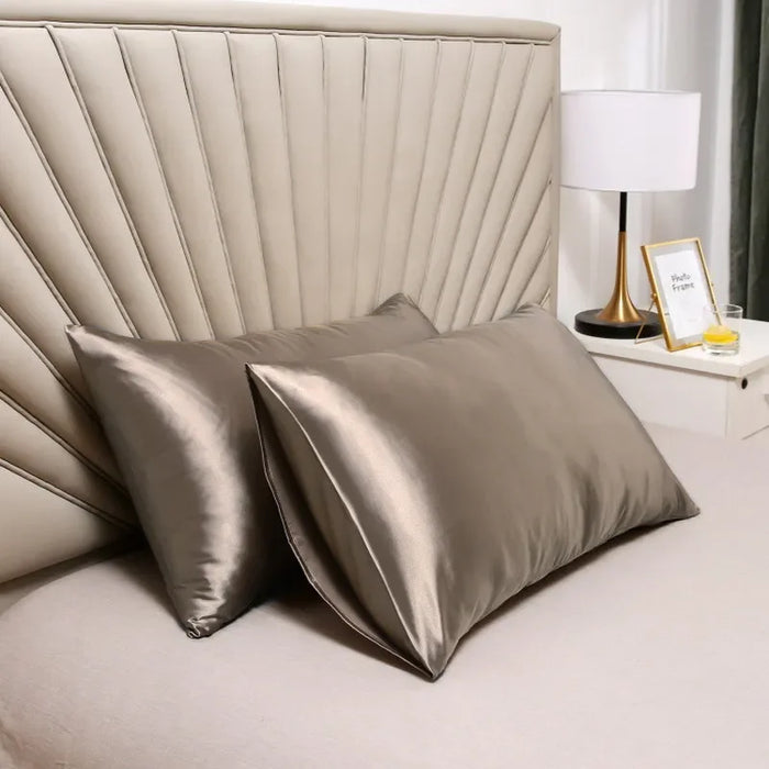 2 pcs Luxurious  Faux Silk Pillowcase Comfortably Soft and Hypoallergenic Satin Pillow Cover Silky Smooth For Good Night's Sleep