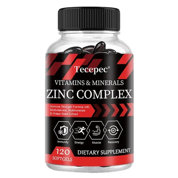Zinc Complex Capsules - Vitamin and Mineral Supplements - Support Immunity, Energy, Muscle Health,Non-GMO,Gluten-Free