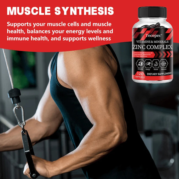 Zinc Complex Capsules - Vitamin and Mineral Supplements - Support Immunity, Energy, Muscle Health,Non-GMO,Gluten-Free