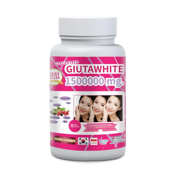 Collagen Supplements with Vitamin C & Biotin | Gluta White 1500000mg Hydrating Formula Skin Whitening Pills | 30 Liquid Softgels