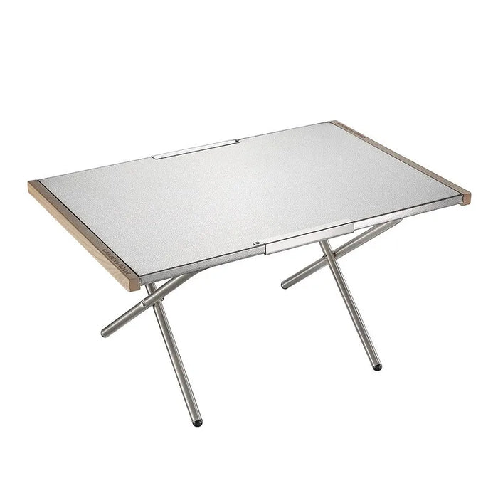 Portable Outdoor Camping Table with Storage Bag, Stainless Steel, Wooden Side, BBQ and Picnic