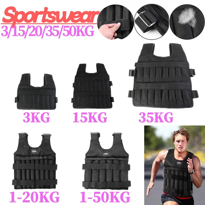 3-50KG Durable Weighted Vest Adjustable Weight Training Exercise Waistcoat Jacket Sand Clothing Boxing Fitness Equipment