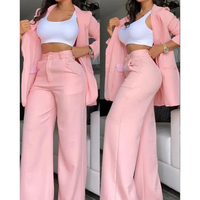 Ladies' elegant temperament, solid color, split sleeves, lapel suit, straight leg pants set, women's