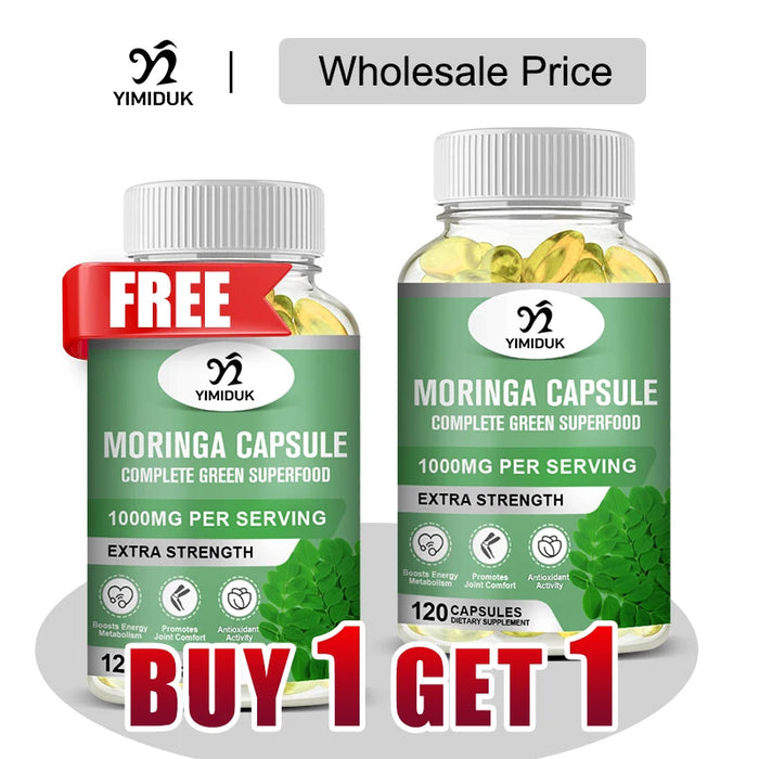 Buy 1 Get 1 Free! Premium Moringa Oleifera Supplement, for Skin Glow, Energy & Blood Sugar Balance, Powerful Detox, Women & Men