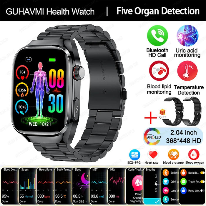2025 New AI Intelligent Diagnosis ECG+PPG Smartwatch Health Protection Blood Lipids Uric Acid Heart Rate BT Call Smart Watch Men