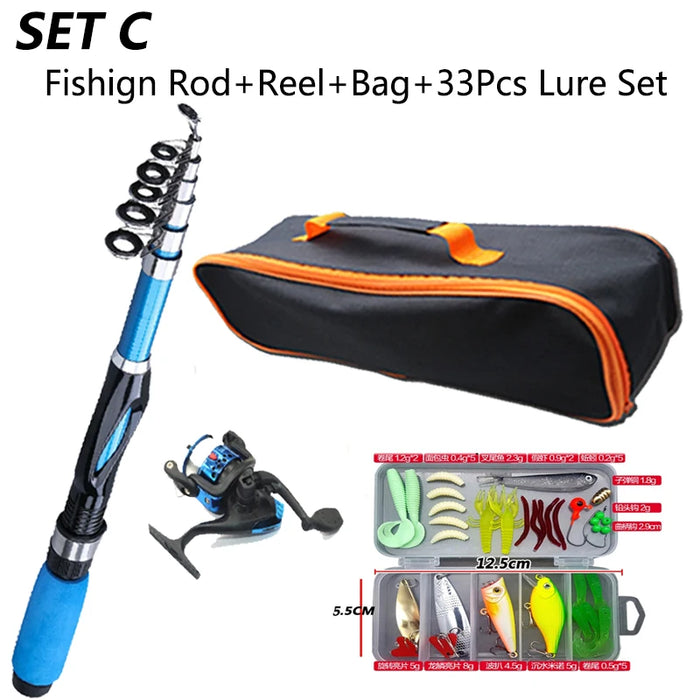 1.2M Fishing Rod Full Kits Telescopic Sea Spinning Reel Lure Set Travel Fishing Gear Baits Accessories Bag Beginner 6 Options