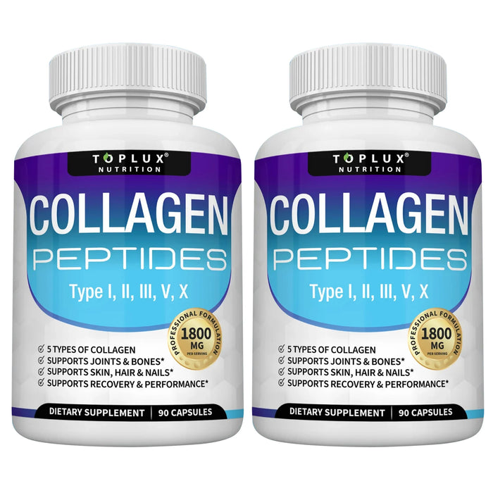 Collagen Peptides 1800mg - Hair & Skin Health, Anti-Aging - Types I,II,III,V,X, Joint and Bone Health