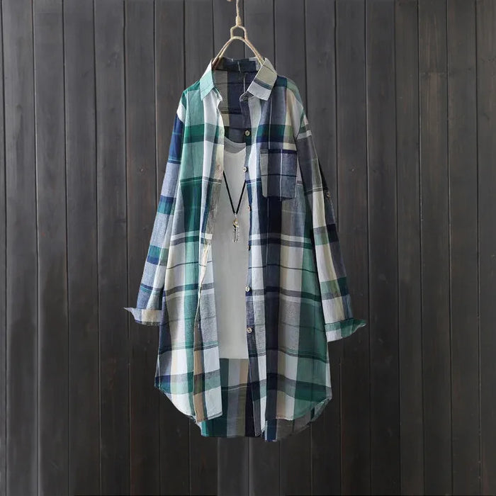 Women's Elegant Blouse Fashionable Plaid Loose Fit Women's Shirt with Buttons - Perfect for Spring/Summer