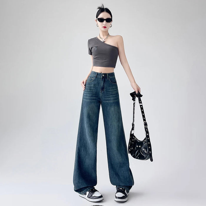 2025 Women's Jeans Spring And Summer Tall And Thin Loose Straight Jeans Fashionable Sexy Women's High Waist Wide Leg Pants