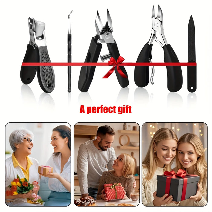 5pcs Heavy-Duty Nail Care Kit, Precision Cutting for Thick Nails, Includes Slant Tweezers, Cuticle Pusher, Eagle Beak Pliers