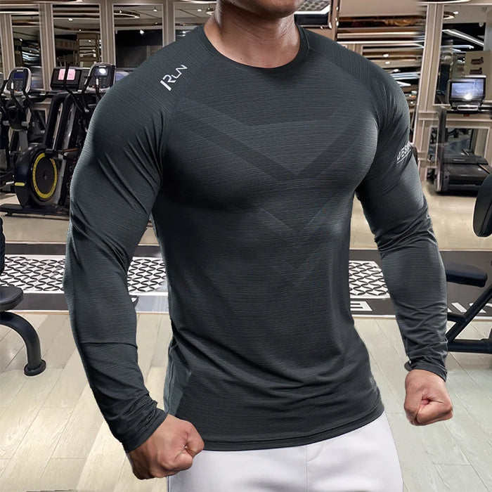 Men's Sports Fitness Running Training Clothing - Spring and Autumn Elastic Breathable Long Sleeve T-shirt - Muscle Style