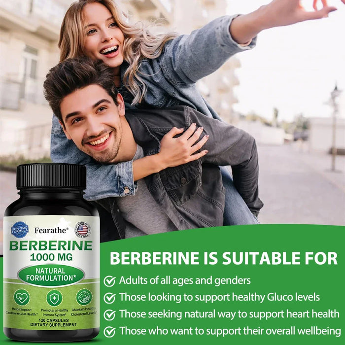 Berberine 1000 Mg Supplement, Highly Absorbed, Supports Cardiovascular Health, Regulates Gut Flora Balance, Improves Digestion