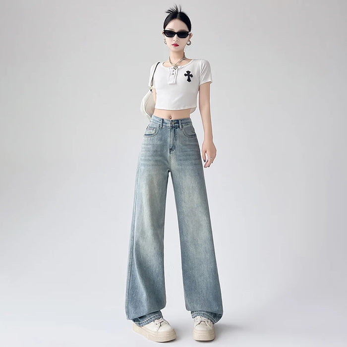 2025 Women's Jeans Spring And Summer Tall And Thin Loose Straight Jeans Fashionable Sexy Women's High Waist Wide Leg Pants