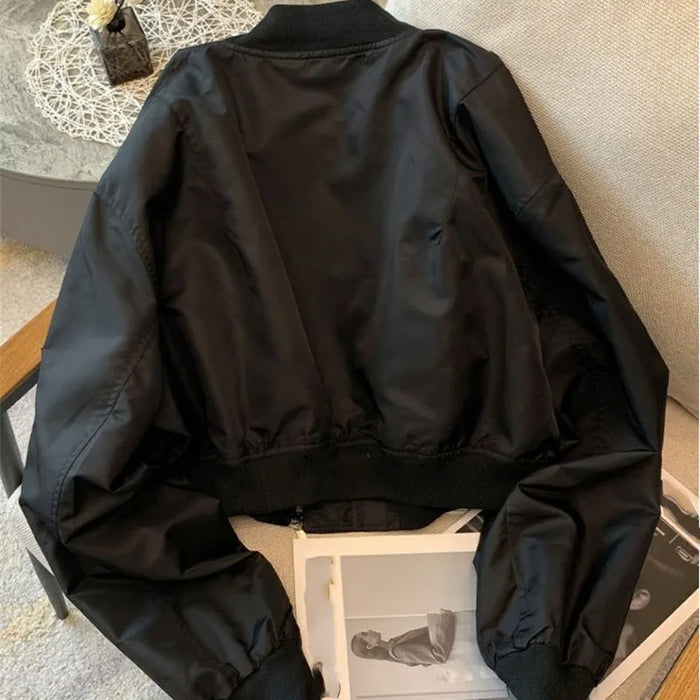 Ladies Fashion Bat Sleeves Top Coat Spring Autumn Female Zipper Short Jacket Retro Women Solid Color Outwear