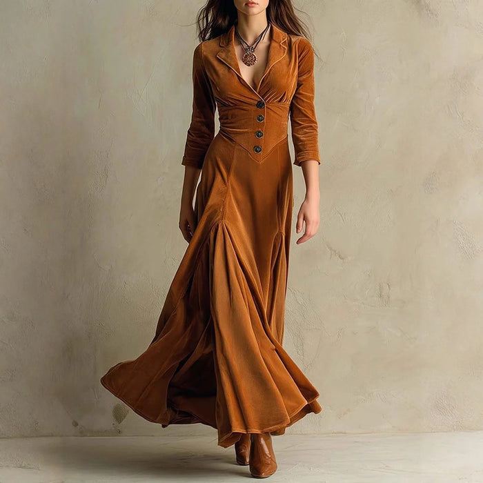 Elegant Lapel Dress Ladies' Fashionable Long Sleeved Dress Spring And Autumn Women'S Outdoors Dress