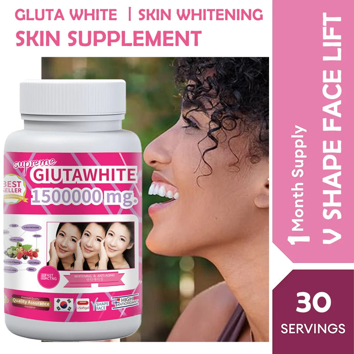 Collagen Supplements with Vitamin C & Biotin | Gluta White 1500000mg Hydrating Formula Skin Whitening Pills | 30 Liquid Softgels
