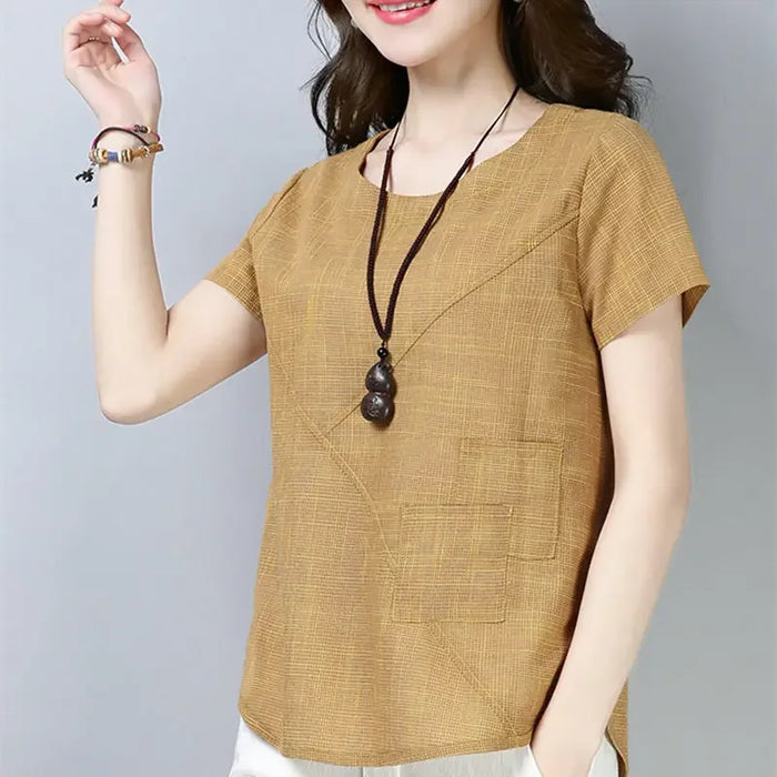 Women's Summer Blouses 2024 Vintage Linen Cotton Women Tops Blouses Short Sleeve Women Shirts Women Clothing Blusas 2127