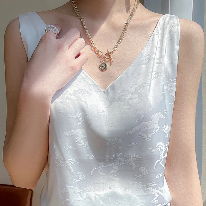 Women's Summer Blouses Sleeveless  Ladies Black Beautiful Blouses Elegant Satin Silk Blouses for Women Plus Size TopBlouses  Bod