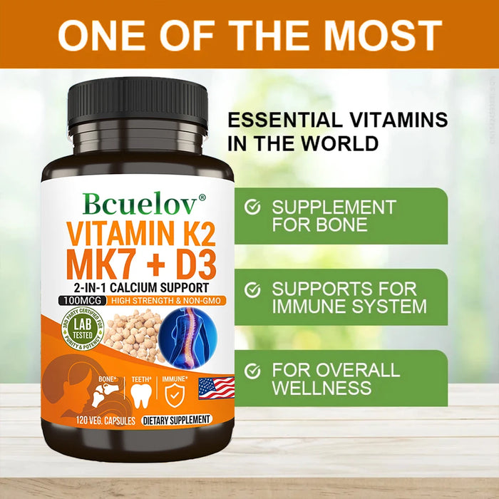 Vitamin K2 (MK7) with D3 Supplement - Vitamin D & K Complex- Bone Teeth Muscle Joint Heart Immune Support and Calcium Absorption