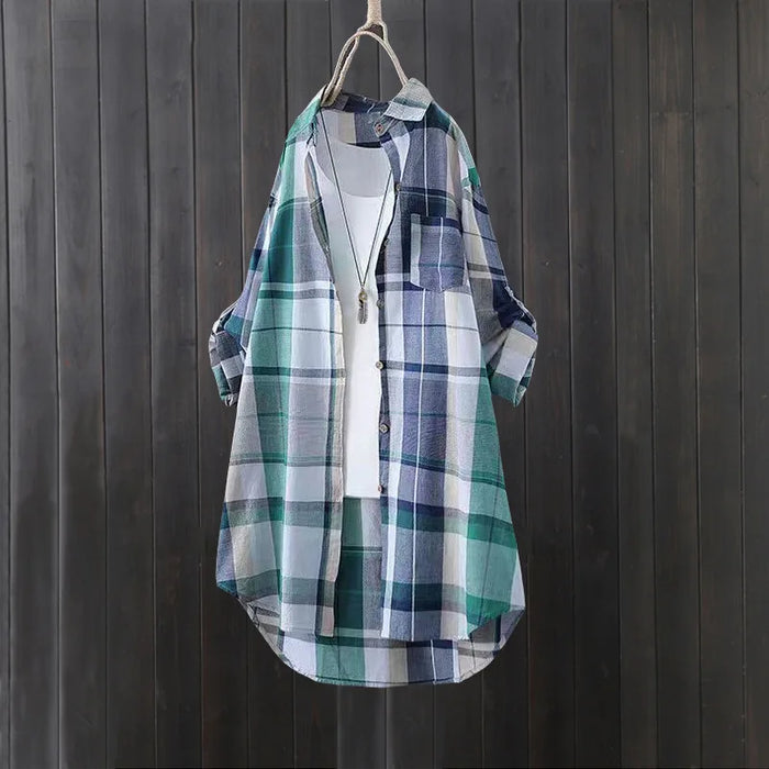 Women's Elegant Blouse Fashionable Plaid Loose Fit Women's Shirt with Buttons - Perfect for Spring/Summer