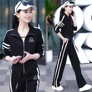 Leisure Sportswear Suit For Women's Spring And Autumn 2025 New Westernized Fashion Sweater Jacket Wide Leg Pants 2 Two Piece Set