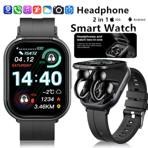 2025 New TWS 2 in 1 Smart Watch with Headphones Sports Bluetooth Call Watches Men Health Monitor Women Smartwatch For Android