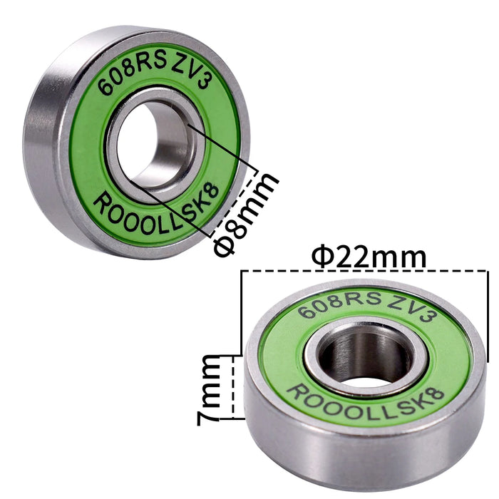 16pcs Rooollsk8 Roller Skate Bearings Skateboard Bearings 608RS Longboard Bearing Scooter Roller Skates Steel Sealed Bearing