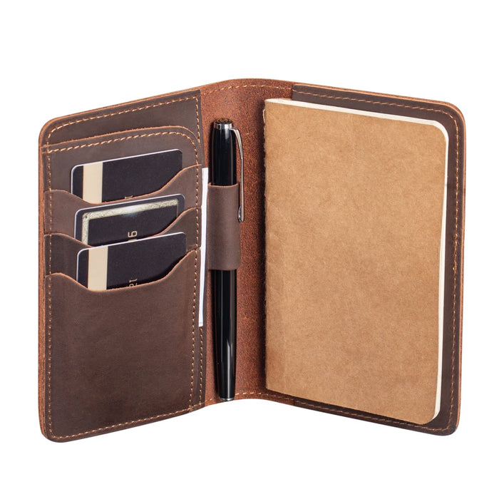 Journal Cover for Field Notes Leather Multifunctional Organizer with Pen Loop, Business Card Holder, for 3.5" x 5.5" Pocket Note