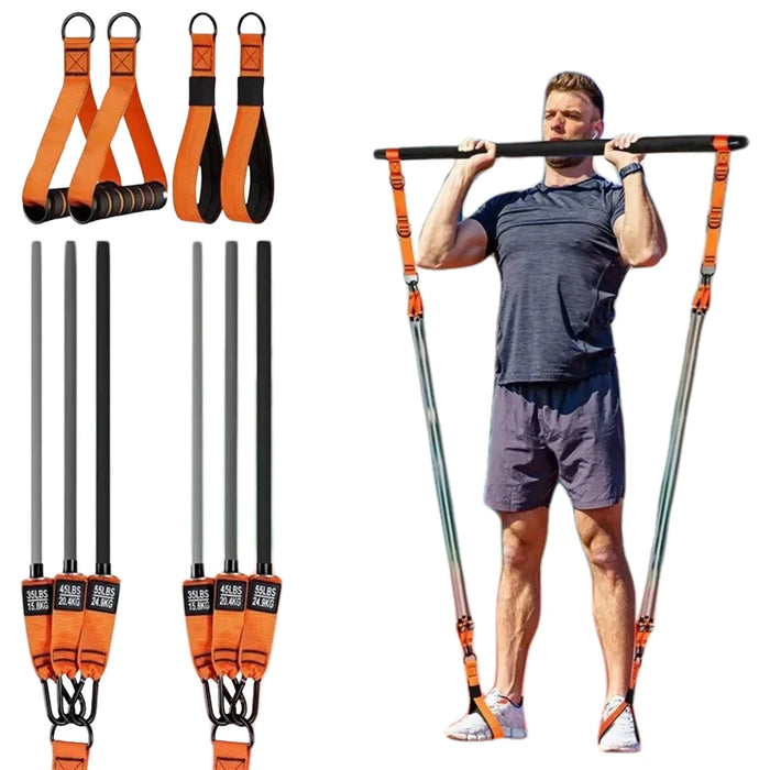 Pilates Workout Equipment with Resistance Bands Portable Weighted Exercise Pilates Bar for Women & Men Home Gym Exercise Fitness
