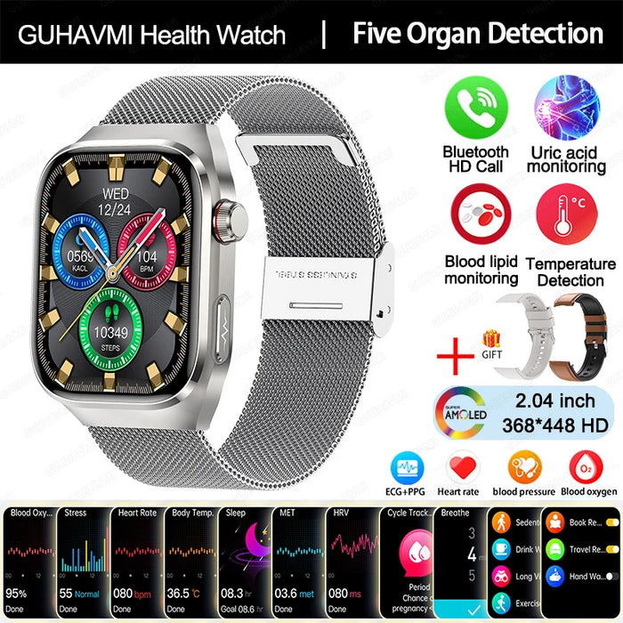 2025 New AI Intelligent Diagnosis ECG+PPG Smartwatch Health Protection Blood Lipids Uric Acid Heart Rate BT Call Smart Watch Men